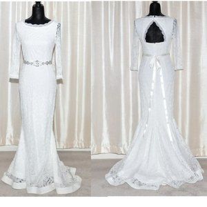 White Lace Keyhole Back Wedding Dress Sz 8